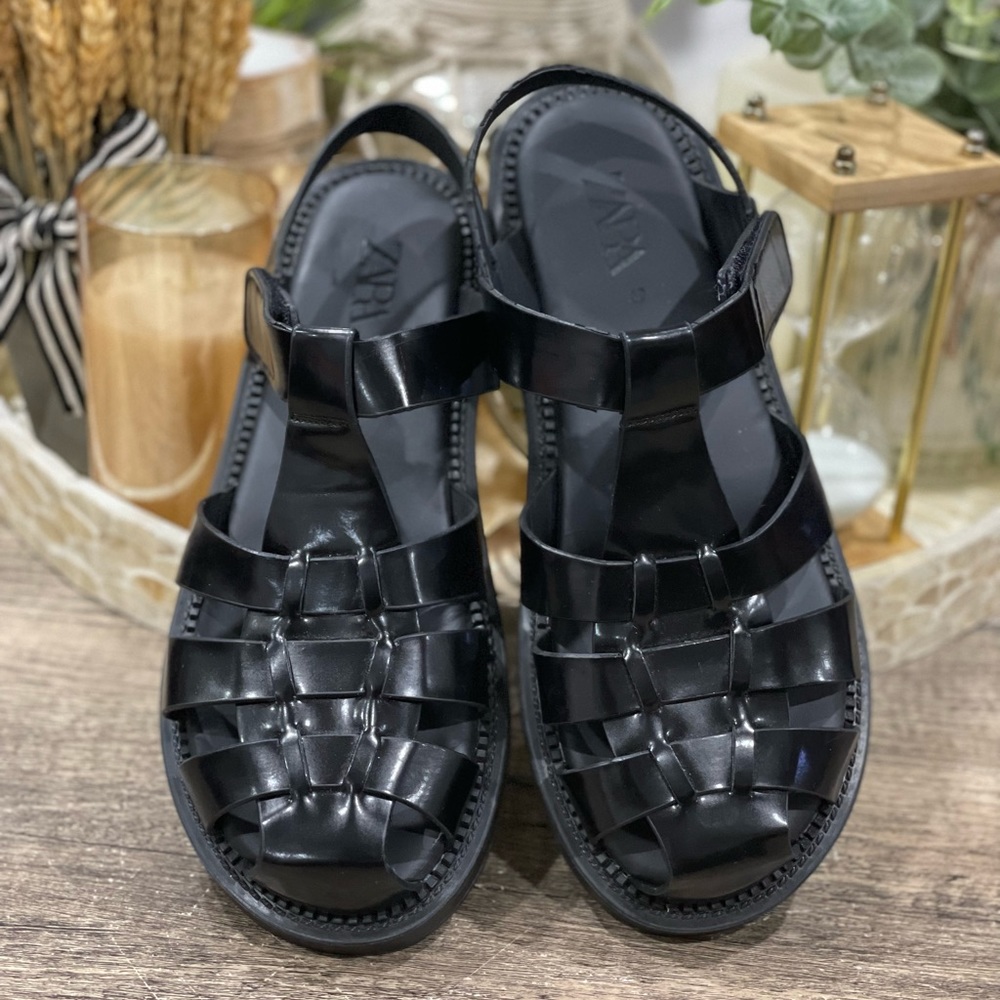 Zara Black Woven Leather Fisherman Sandals - Picture 5 of 13